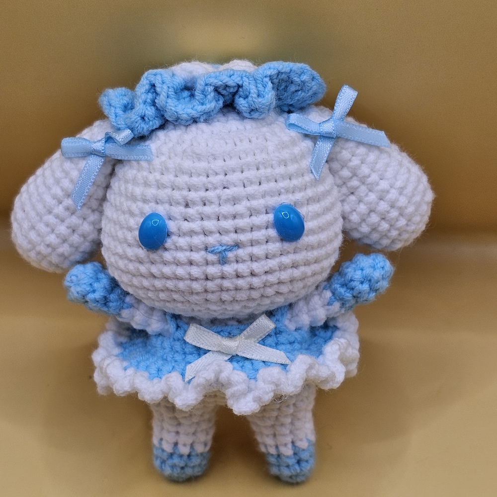 Handmade Blue and White Crochet Doll